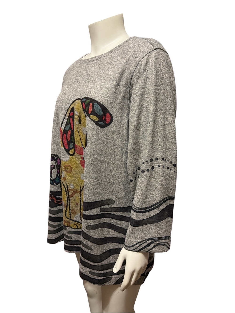 Ali Miles 2X Gray Whimsical Dog Graphic Tunic Top 3/4 Sleeve Stretch - Picture 4 of 9